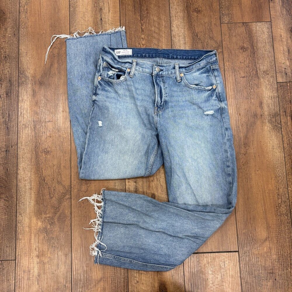 The Gap Low Rise Wide Leg Distressed Stride Jeans Women's Size 28/6 Tall Raw Hem - Picture 1 of 10